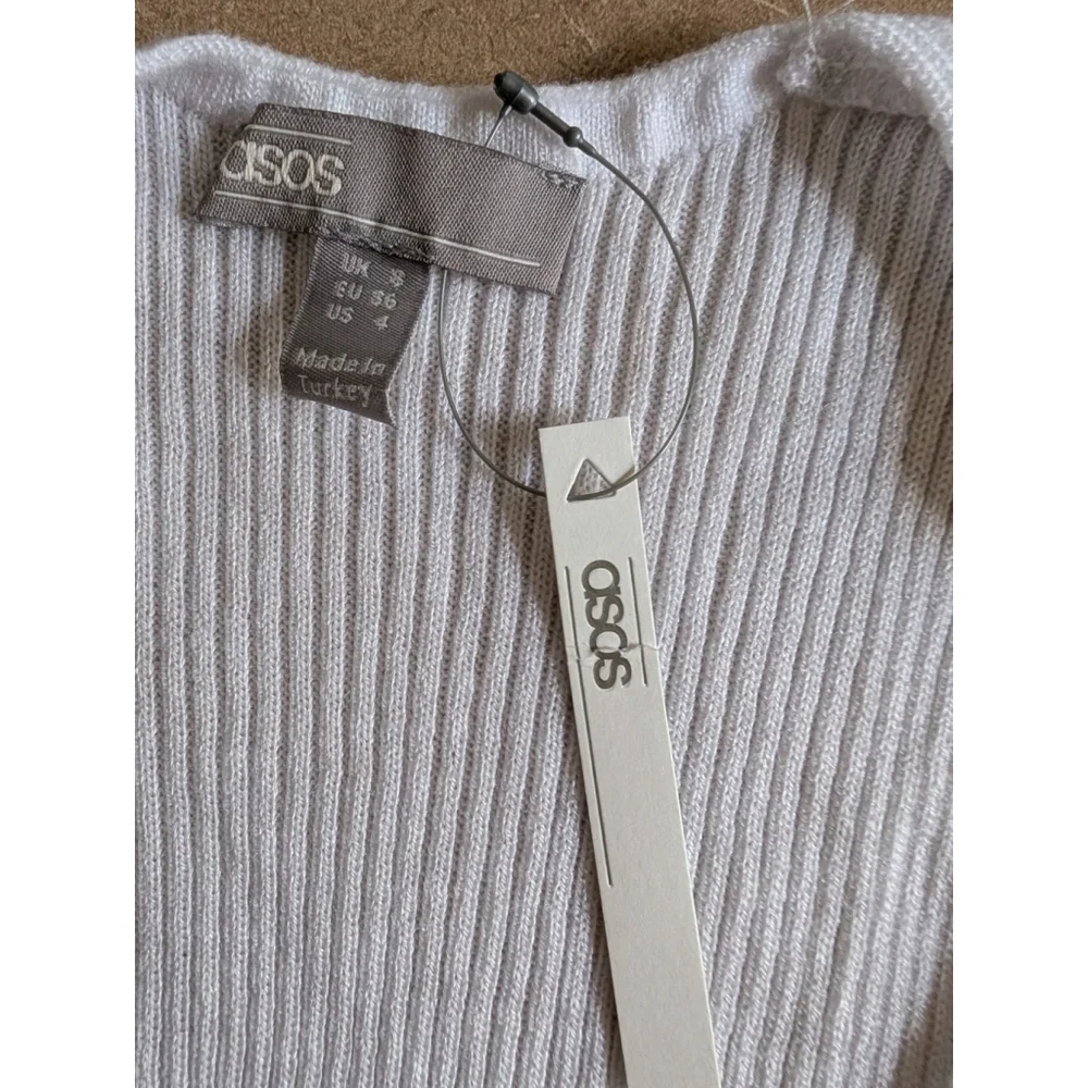 NEW Asos White Faux Wrap Sleeveless Bodysuit Ribbed Size 4 Trendy - Picture 5 of 8